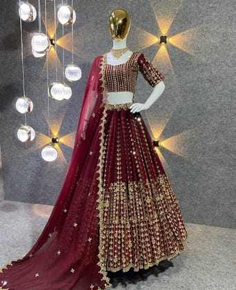 Maroon Colour Embroidered Attractive Party Wear Silk Lehenga choli lc-161