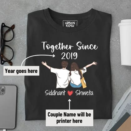 [Personalised] Together Since [Year] Couple T-Shirt – Valentine’s Day Special-Black / S