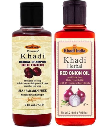 Premium Khadi Hair Onion Combo - Red Onion Oil + Onion Shampoo SLS & Praben Free Shampoo 420 g