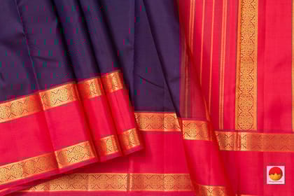 Navy Blue Kanchipuram Silk Saree With Pink Korvai Rettai Pettu Border Handwoven Pure Silk Pure Zari For Wedding Wear PV NYC 915