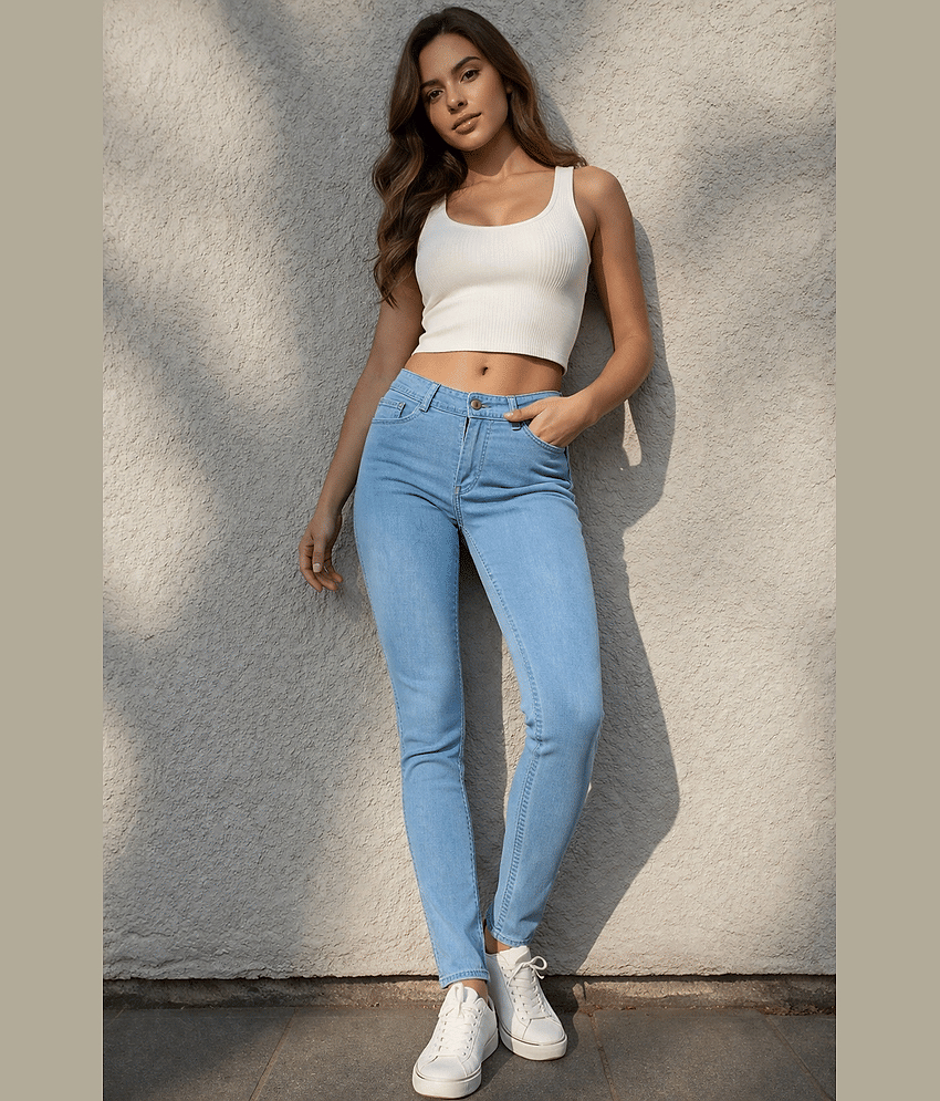 Sindon Women's Slim Fit Mid-Rise Jeans ( Light Blue )