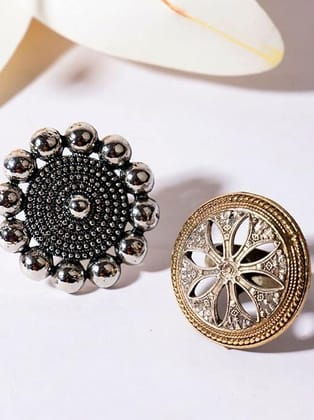 Women Silver-Plated Pack Of 2 Oxidized Ring