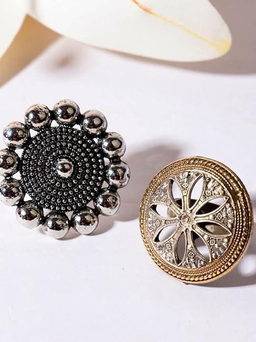 Women Silver-Plated Pack Of 2 Oxidized Ring