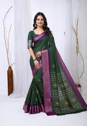Bandhani Print Dola Silk Saree with Zari Border