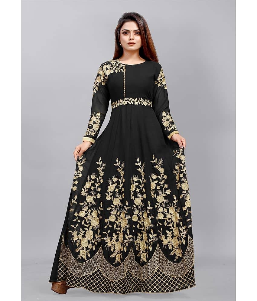 Apnisha - Black Anarkali Georgette Women's Semi Stitched Ethnic Gown ( Pack of 1 )