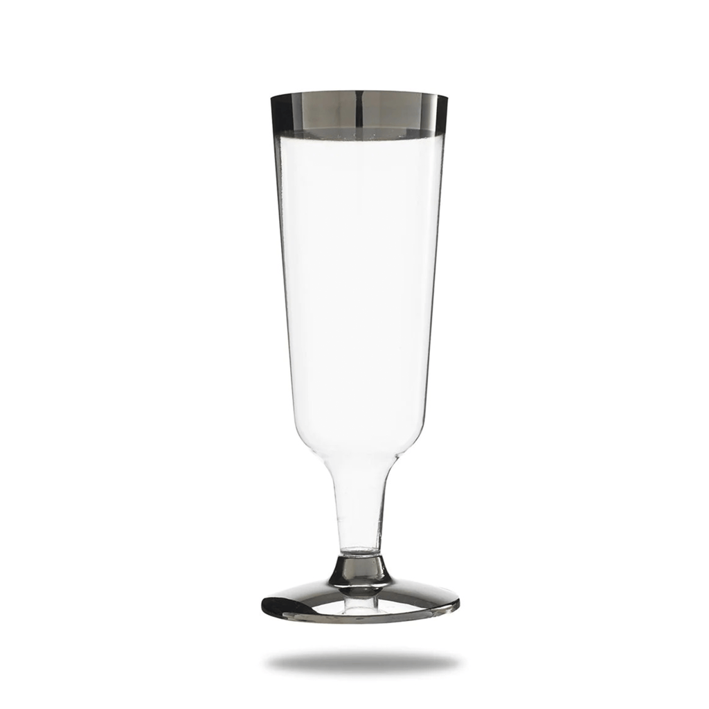 Clear Champagne Flute Glasses with Silver Rim - 6P - Party and Festive Needs | Buy online on ZillyBuy
