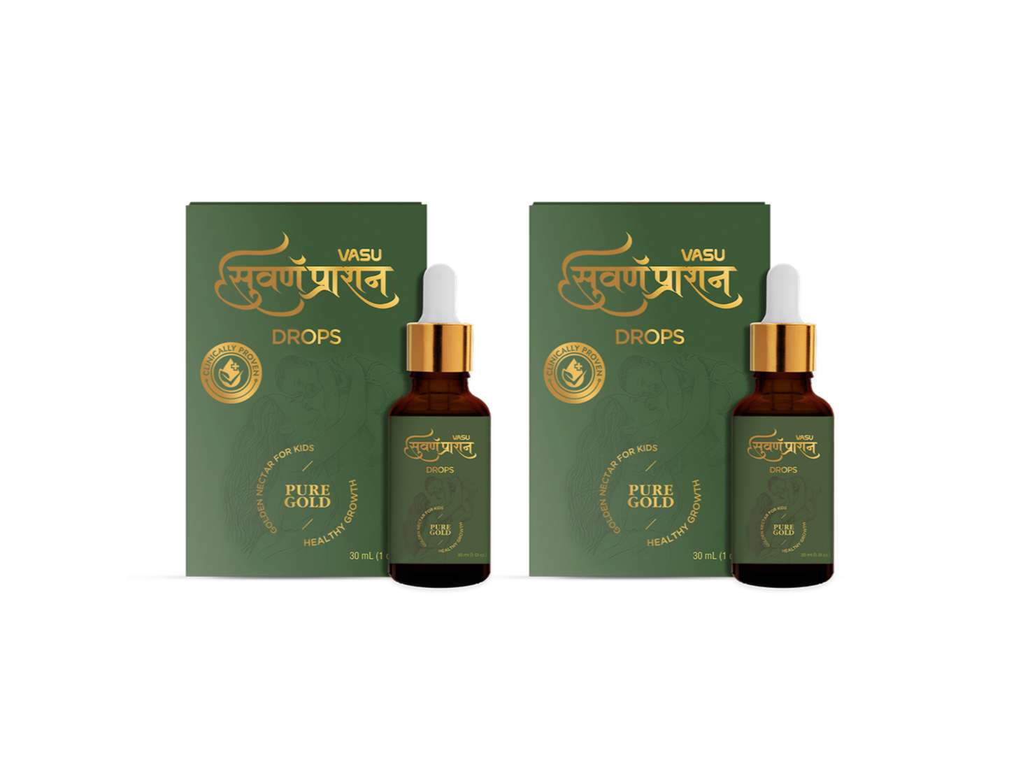 VASU Swarnaprashan Drops 30ml (Pack Of 2 *30) Natural 24K Gold | Immunity & Strength Booster for Kids (0-16 Years)