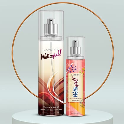Layer'r Wottagirl Body Splash Vanilla Twist 135Ml With Layer'R Wottagirl Mandarin Twist 60Ml, Spray,Women