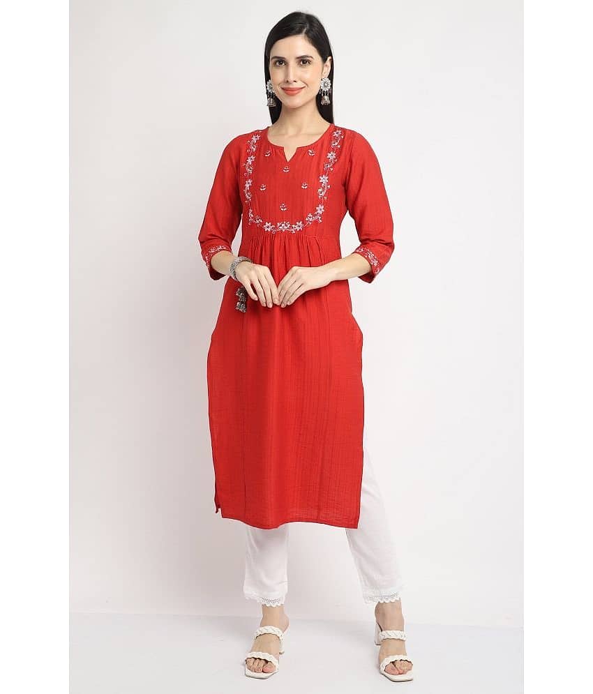 Rajnandini - Red Rayon Women's A-line Kurti ( Pack of 1 )