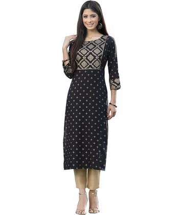 Juniper - Black Rayon Women's Straight Kurti ( Pack of 1 )