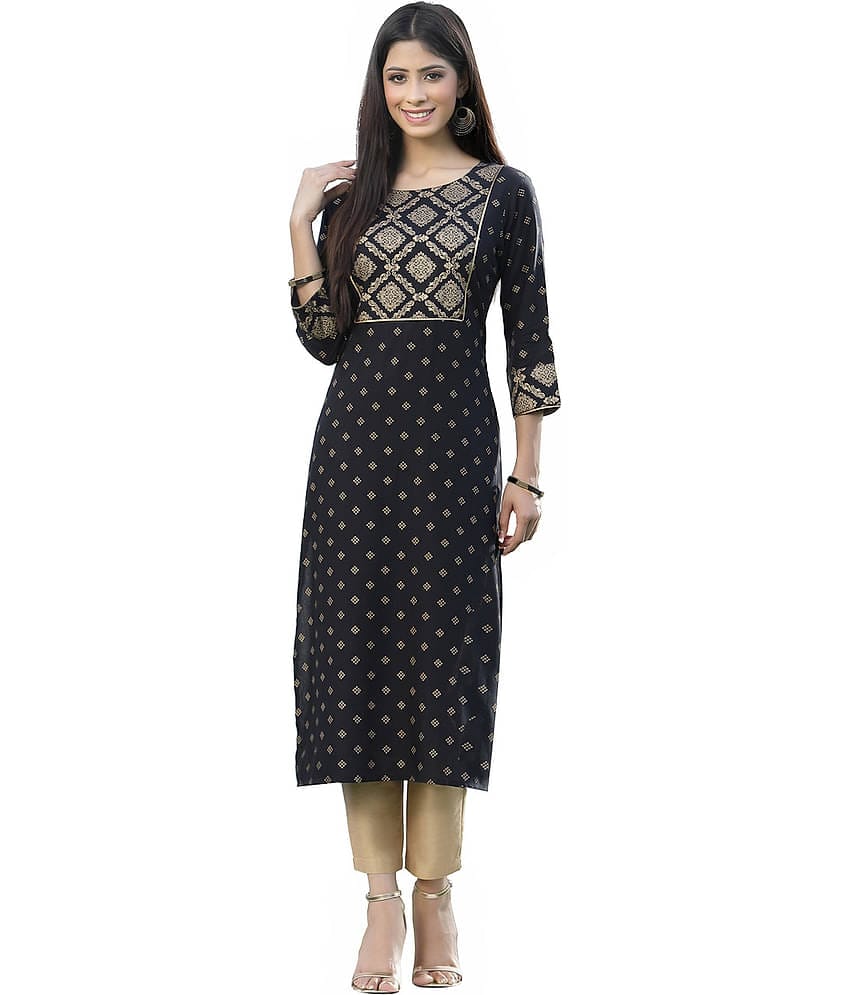 Juniper - Black Rayon Women's Straight Kurti ( Pack of 1 )