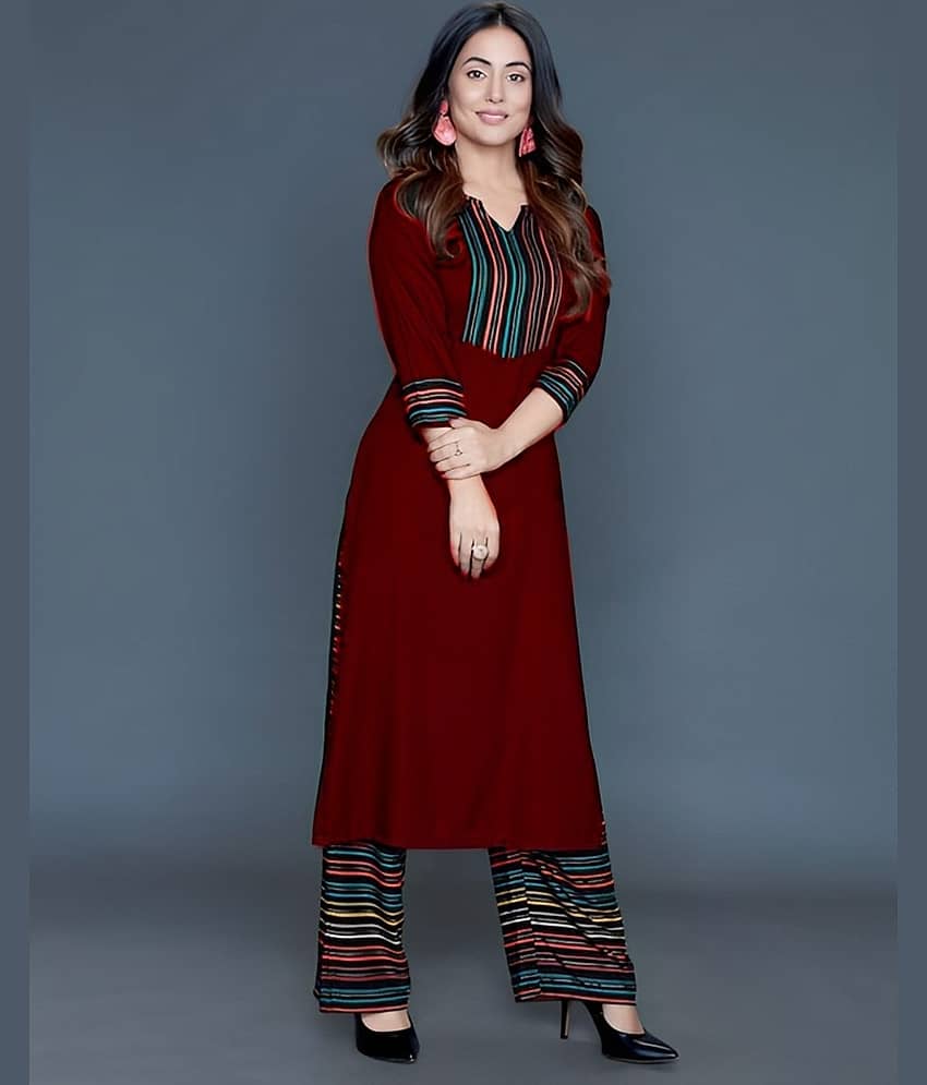 Estela - Maroon Straight Rayon Women's Stitched Salwar Suit ( Pack of 1 )