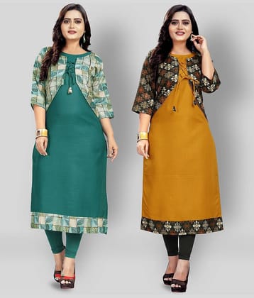 Lerkiza - Multicolor Cotton Women's Jacket Style Kurti ( Pack of 2 )
