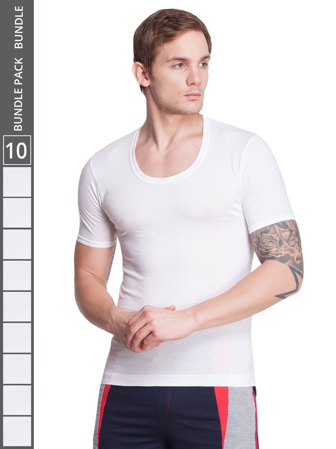 Men's White Pack of 10 Solid Egyptian Cotton Vest