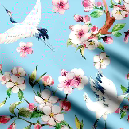 birds and floral Print Fabric-Cotton