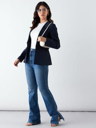 Minimalist Regular Fit Blazer In Stretchable Fabric-M