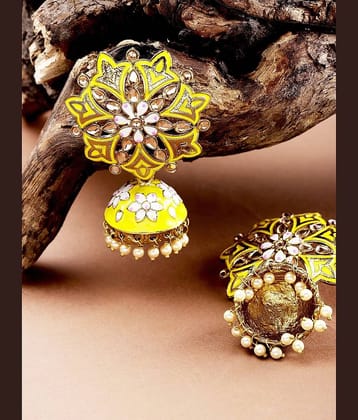 Priyaasi - Yellow Jhumki Earrings ( Pack of 1 )