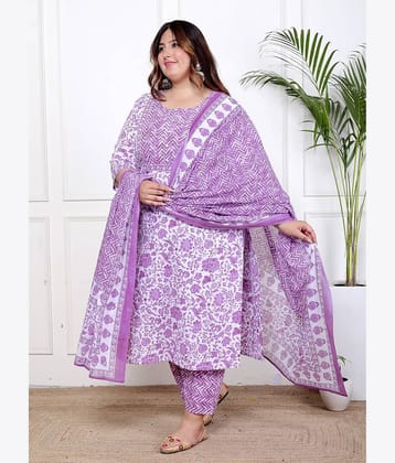 Swasti Cotton Printed Kurti With Palazzo Women's Stitched Salwar Suit - Purple ( Pack of 1 )