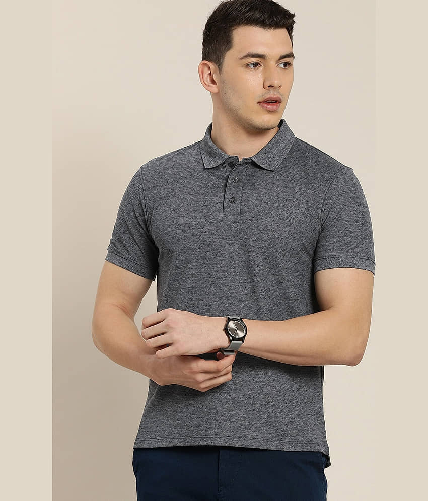 GET GOLF Pack of 1 Cotton Blend Regular Fit Self Design Half Sleeves Men's Polo T Shirt ( Charcoal )