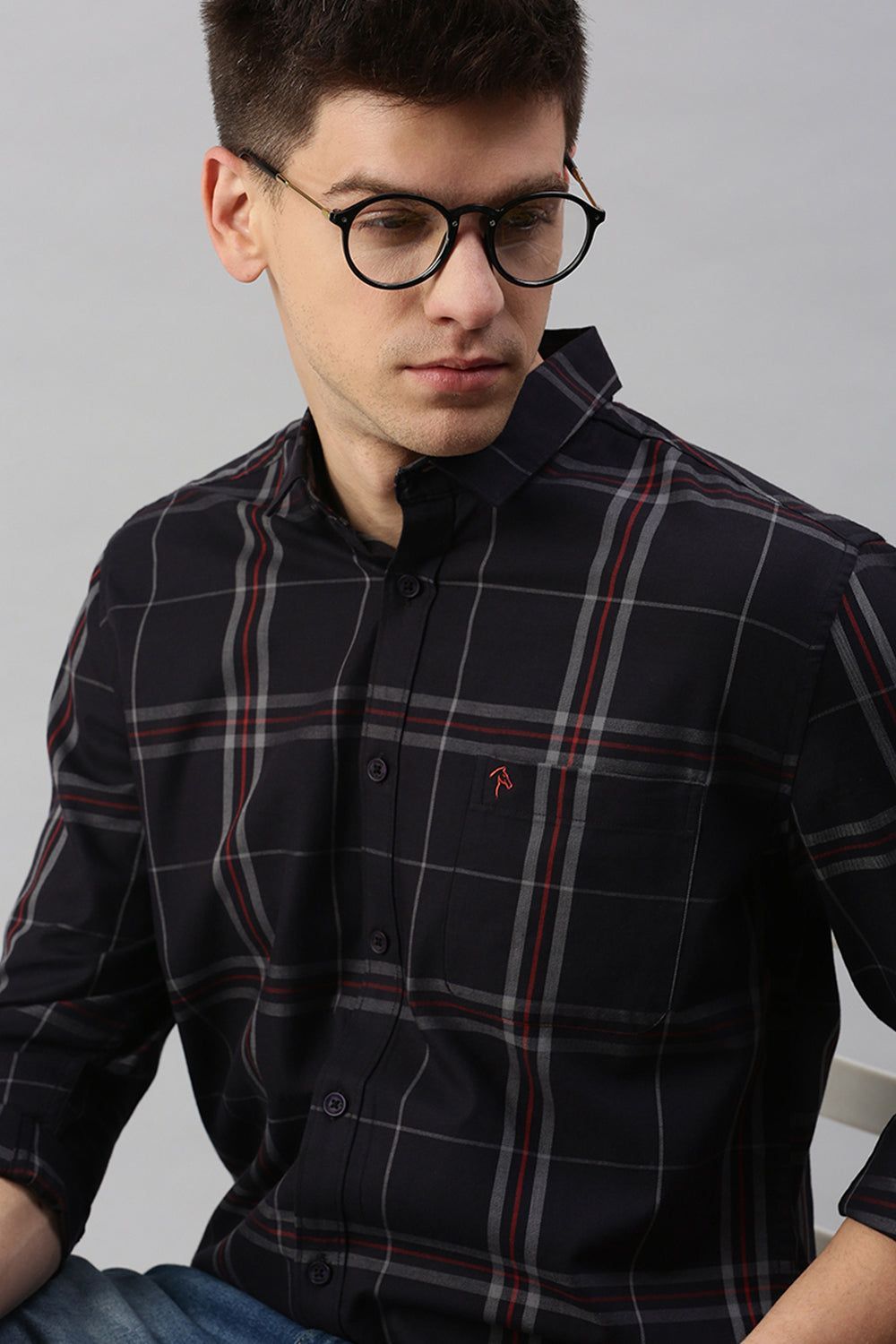 CP BRO Men's Cotton Full Sleeve Checked Slim Fit Collar Neck Black Color Woven Shirt | Sbo1-46 B