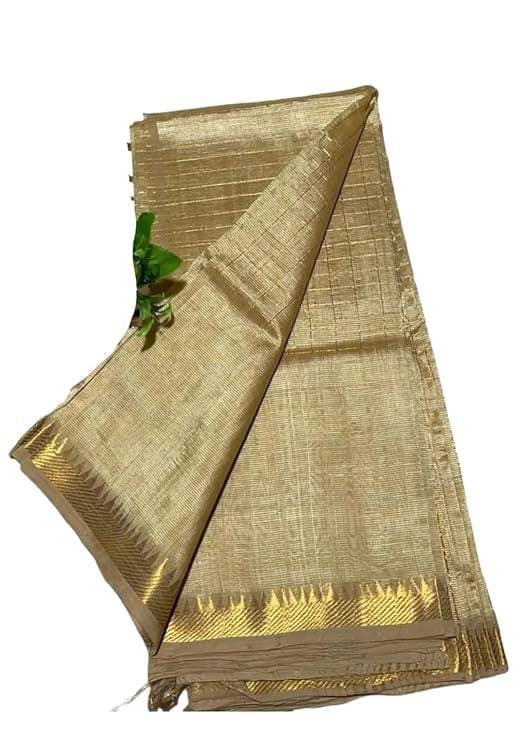 Exclusive Handloom Women's Linen Tissue Silk Check Saree with running blouse piece attached