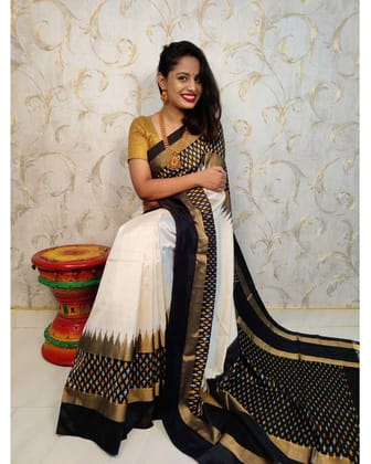POCHAMPALLY IKKAT SILK CREAM WITH PINK COLOR SARI