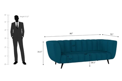 Wakeup India Mushy Premium Fabric Sofa Set | 3 Seater Sofa | Pocket Spring Cushion | Padded Cushioned Armrest | Polished Wooden Leg (Peacock Blue, Seating-3) | 1 Year Warranty