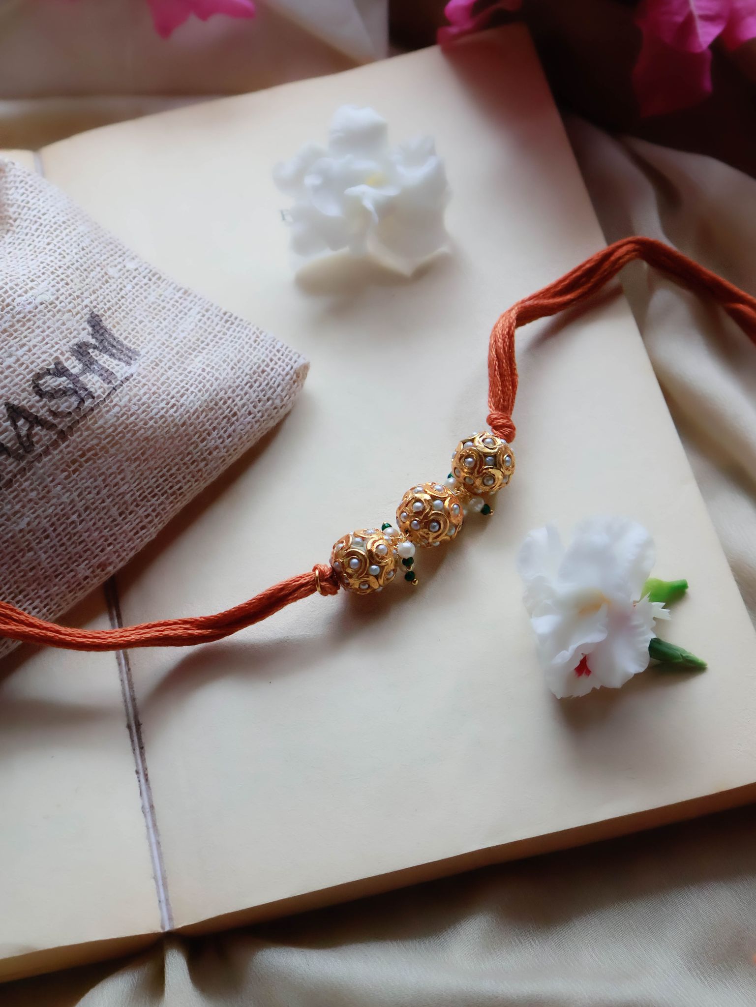 Shubh Jadau Rust Rakhi-Orange