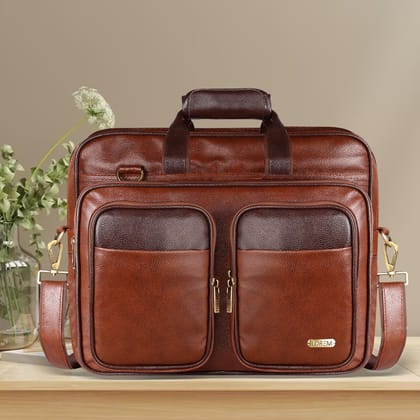 LOREM Tan & Brown Color Faux Leather 28L Laptop Messenger Bag For Men BG94