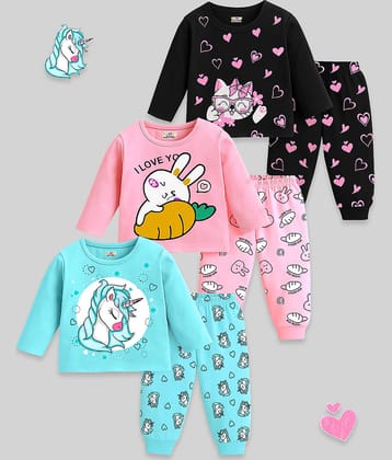 Kuchipoo Pack of 3 Girls Cotton Blend T-shirt & Pants ( Multicolor 12 )