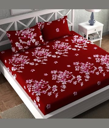 CG HOMES Cotton 1 Double Bedsheet with 2 Pillow Covers ( Red )
