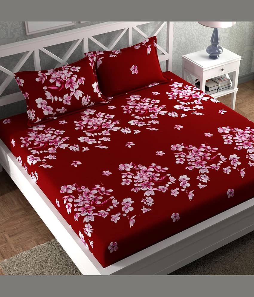CG HOMES Cotton 1 Double Bedsheet with 2 Pillow Covers ( Red )