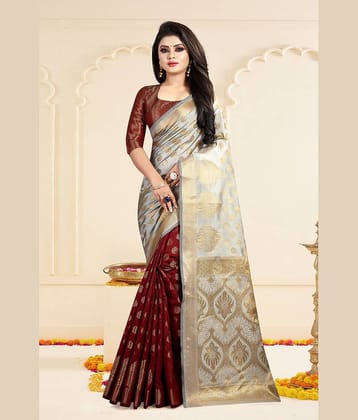 Gazal Fashions Banarasi Silk Printed Saree With Unstitched Blouse Piece ( Multicolor )
