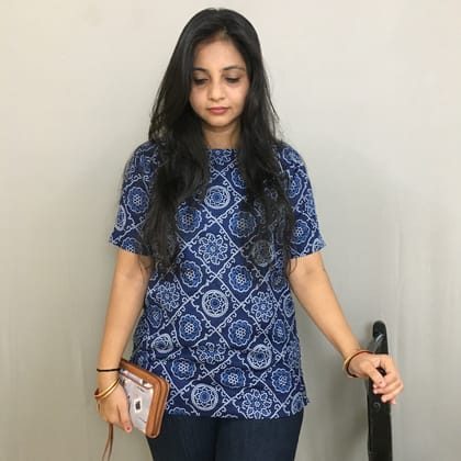 Trendy Tops - Blue Bandhani - Pure Cotton-34 - XS