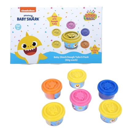 Dough Magic Baby Shark With 2 in 1 Moulding Lid Pack of 6 Tubs For Kids 3 Years and Above Dough Magic Baby Shark With 2 in 1 Moulding Lid Pack of 6 Tubs For Kids 3 Years and Above