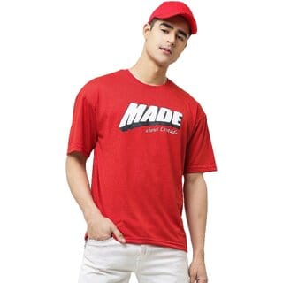 Leotude Men Red Printed Cotton Blend T-Shirt