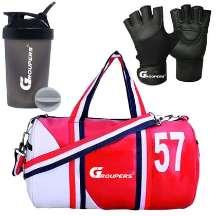 GROUPERS Duffle PU Leather Bag with Shaker Bottle-400ml & GloveslDuffle Bags Travel