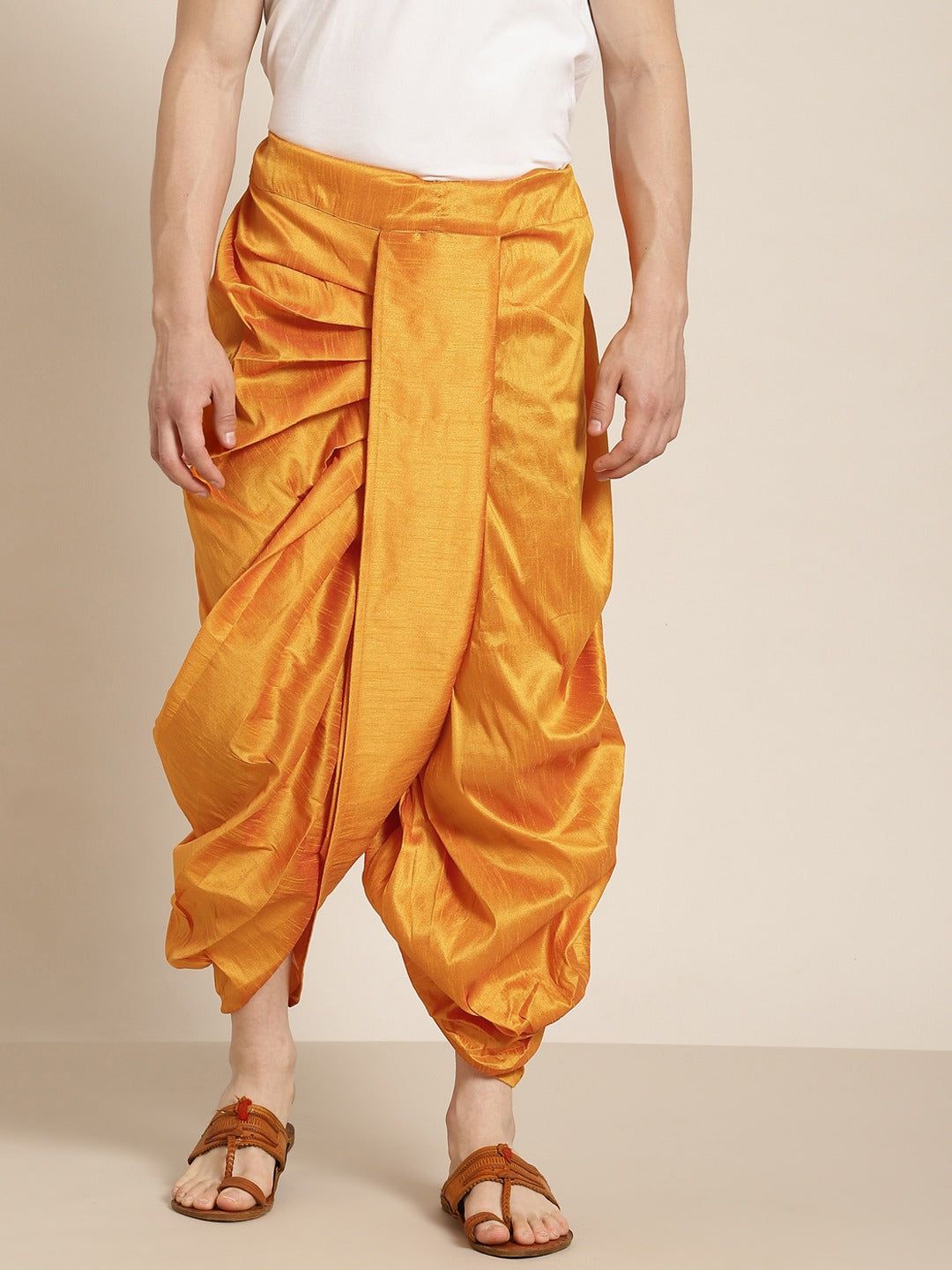 Sojanya (Since 1958), Men's Silk Blend Mustard Stitched Dhoti-Onesize / Mustard
