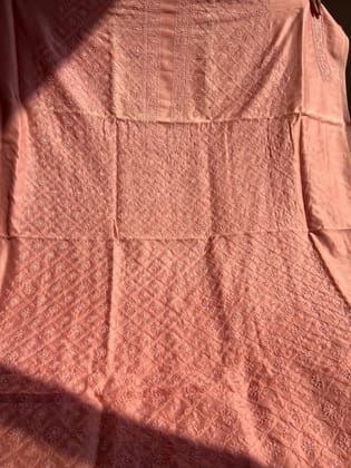Chanderi Chikankari Kurta Length - Mens- Deep Peach-Deep Peach / Chanderi / Heavy Work