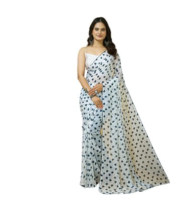 Women's Georgette Printed Saree With Unstitched Blouse 5.5Mtr (White)-PID63035