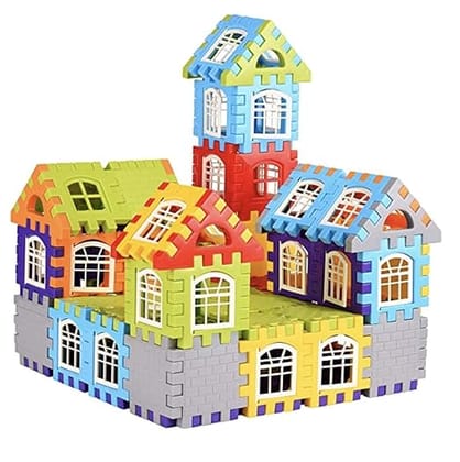 Braintastic Multi Colored Mega Jumbo Happy House Building Block with Attractive Windows and Smooth Rounded Edges Blocks for Kids (Building Blocks 72 Pcs)