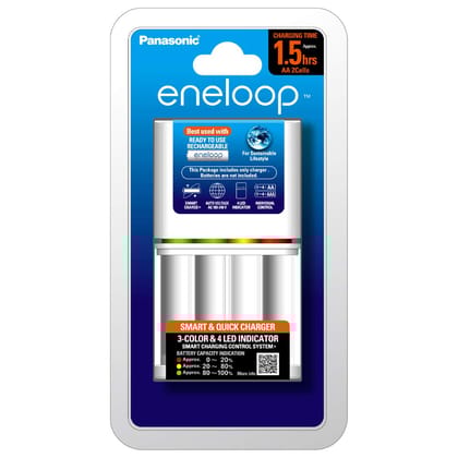 Panasonic eneloop BQ-CC55N Advanced, Smart and Quick Charger for AA & AAA Rechargeable Batteries, White