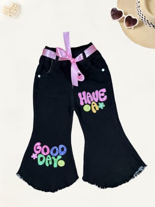 Girls Bell Bottom Jeans[GJ-898] (3-11Years)-3-4Y (Size - 22) / Denim / Black