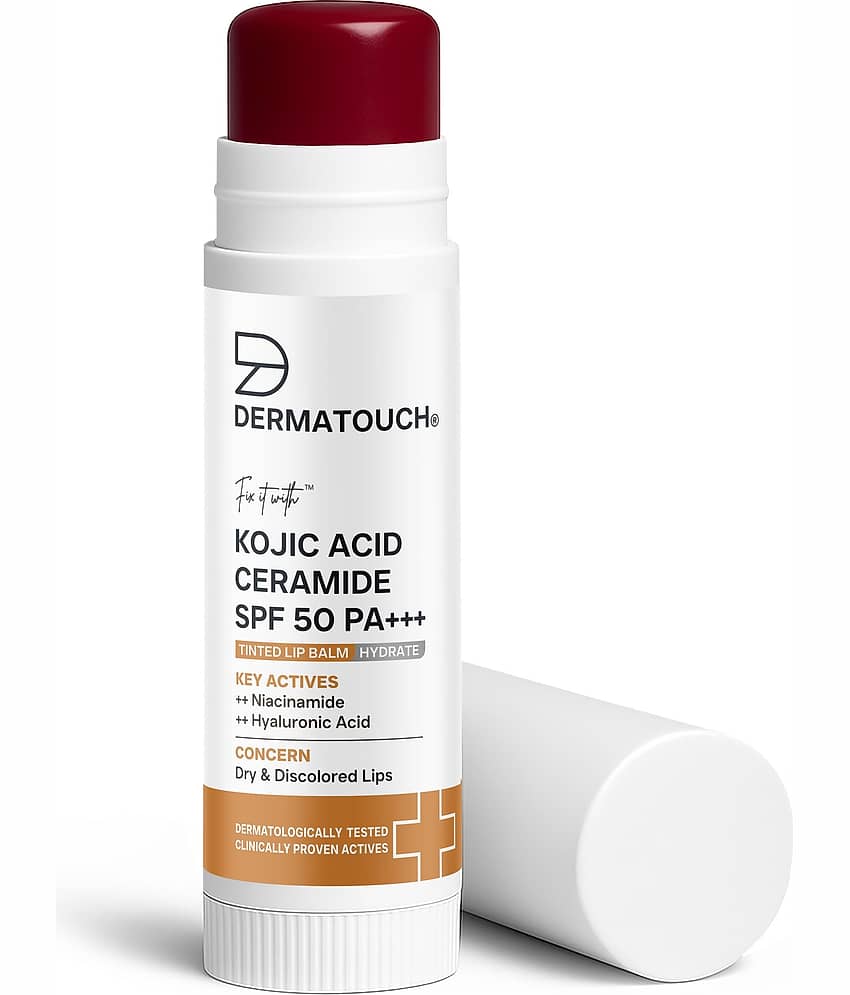 DERMATOUCH Kojic Acid Ceramide SPF 50 PA+++ Cherry Red Lip Balm - 5g Moisturizing, Sun ProtectionReduces Pigmentation & Heals Dry Lip