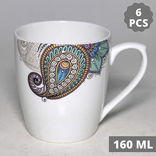 Femora Indian Ceramic Handmade Painted Peacock Design Tea Cup Coffee Cup - 6 Pcs,160 ML - Small Serving
