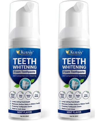 KURAIY Teeth Whitening Oral Hygiene Breath Toothpaste Foam 60ML PACK OF 2