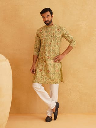 Men's Cotton Blend Pista Green Kurta and Churidar Pyjama Set-36