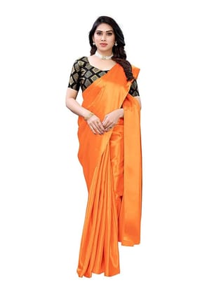 Generic Women's Satin Saree with Blouse (Mustard, 5 - 6 Mtrs)