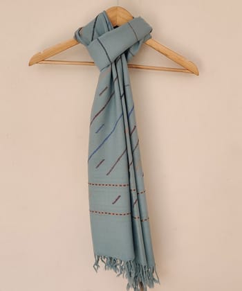 Sky blue handwoven merino kinnauri stole