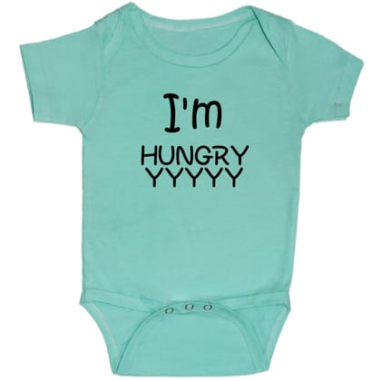 Turquoise Im Hungry Cotton Romper For 6 To 12 Months